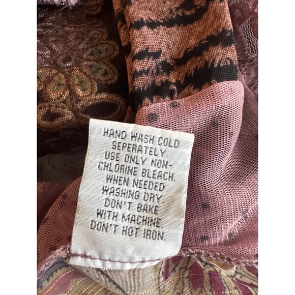 Jaipur 90's Y2K Pink Lace Floral Zip Long Sleeve Top Fairy Sequin Metallic XL - Picture 8 of 10